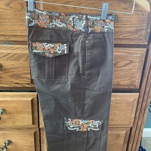 Bebe brown (with a hint of an olive color) cargo pants with sequins size 0